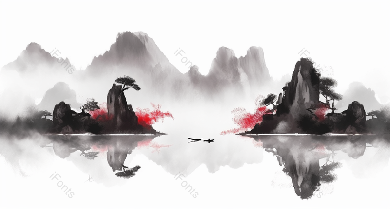 新中式水墨山水画渐变背景图,插画/手绘图,插画/手绘图库,插画/手绘图下载,插画/手绘